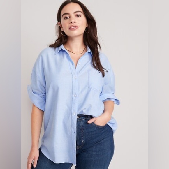 Old Navy Tops - Old Navy Oversized Button- Down Cotton Boyfriend Shirt Oxford Blue Medium Tall